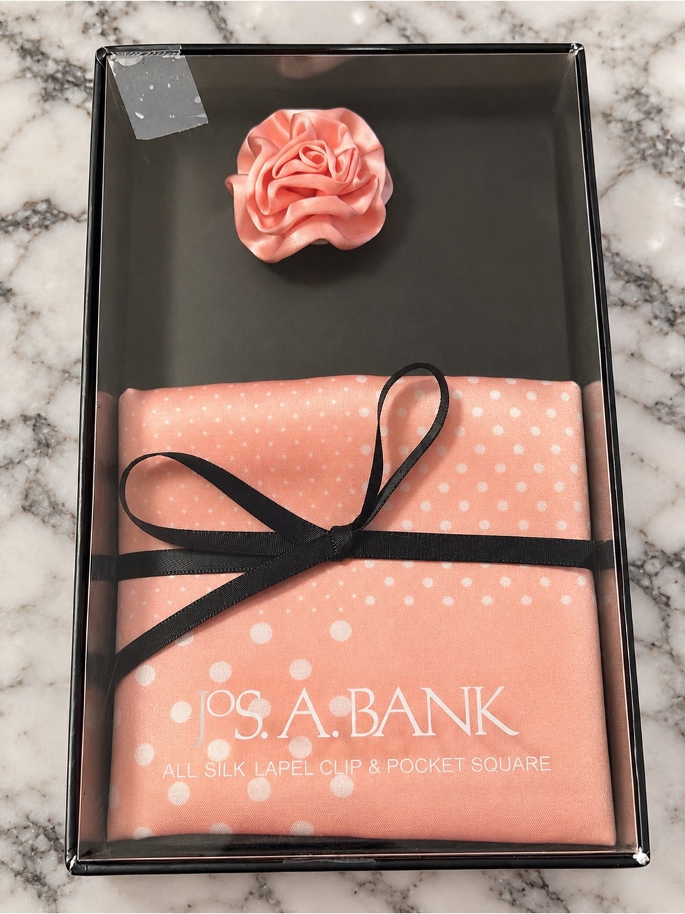Men- Jos. A. Bank Coral Pink Silk Lapel Flower & Pocket Square Set
